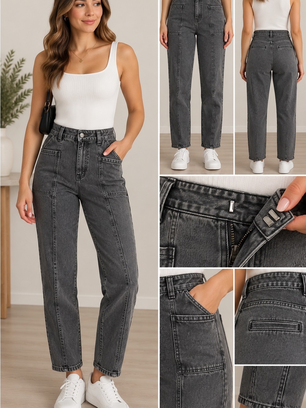 Forever 21 Gray Acid Wash High Rise Utility Jeans Size 28